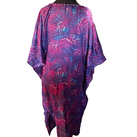 Karakorum Purple Pink Cotton Beaded Tassel Kaftan Caftan One Size XL - Picture 6 of 8